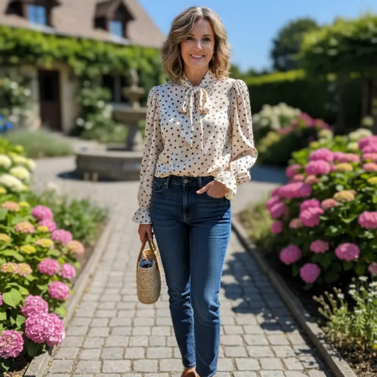 Camisa moda blanca con puntos torrecilla creacion